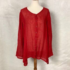 Flax Red Linen Long Sleeve Lightweight Button Front Jacket Top Cardigan M